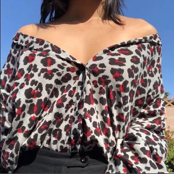 Zara Button Down Leopard Print Blouse XS - Picture 2 of 6